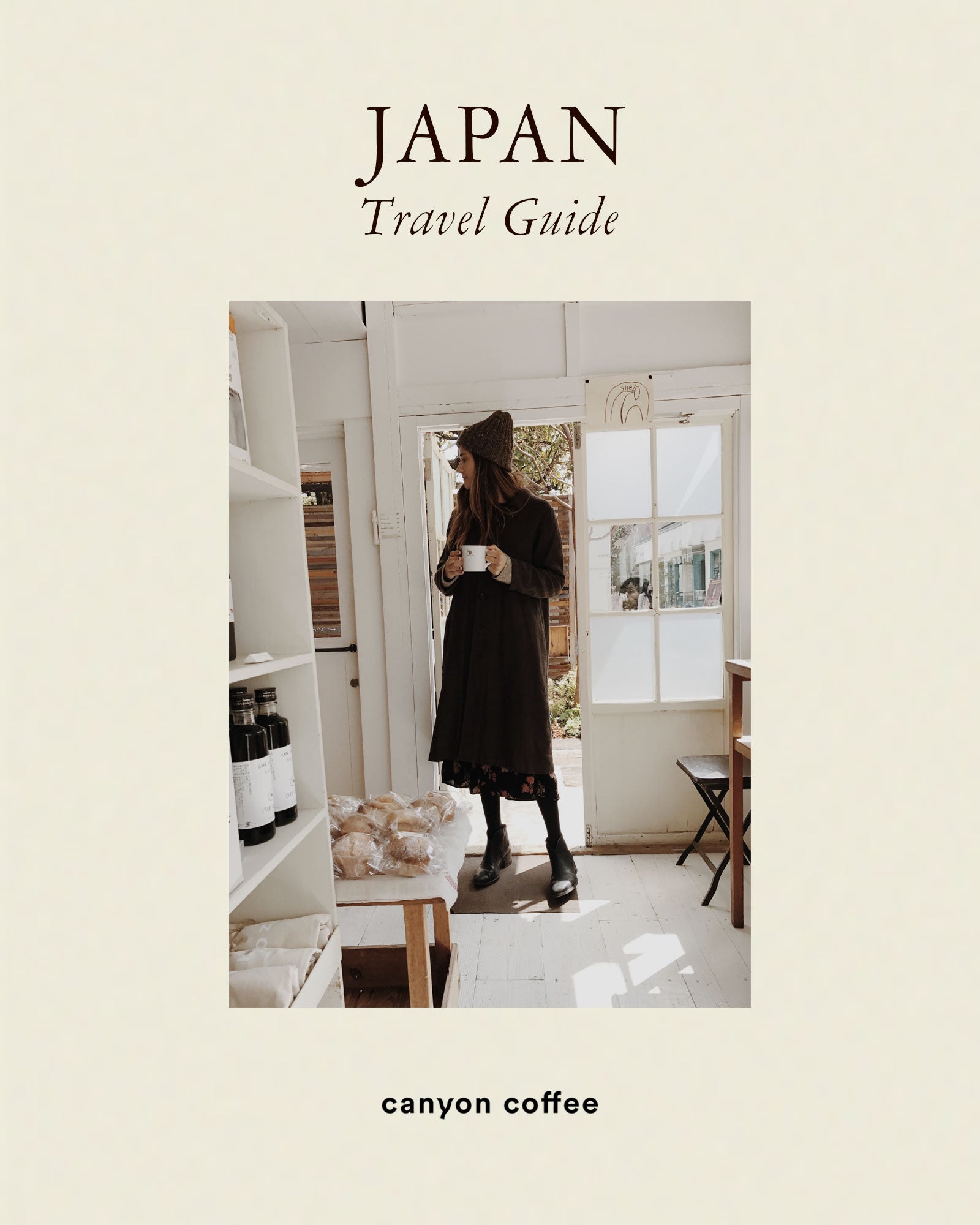 Japan Coffee guide by Canyon Coffee, with a photo of owner Ally Walsh in Shozo Coffee of Tokyo