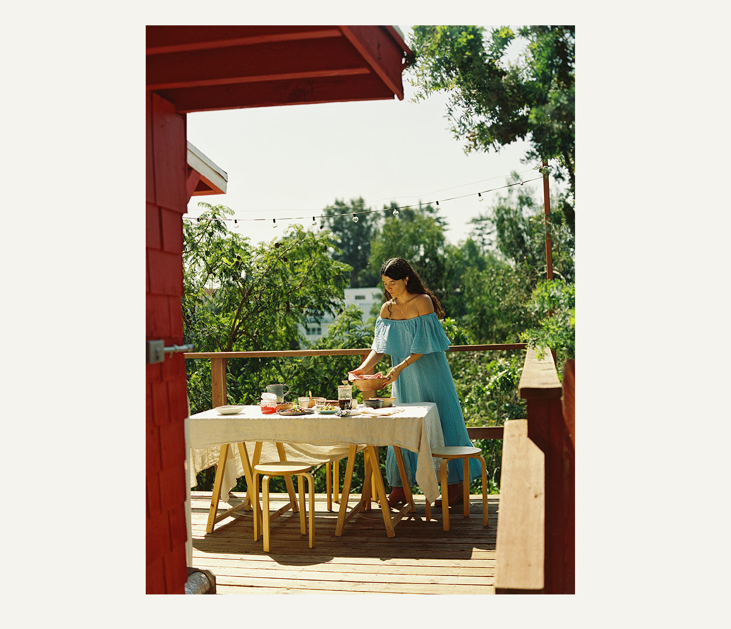 Artist April Valencia at home in California making a breakfast outside for Canyon Coffee