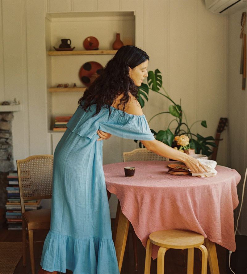 Artist April Valencia at home making coffee for Canyon Coffee in Los Angeles