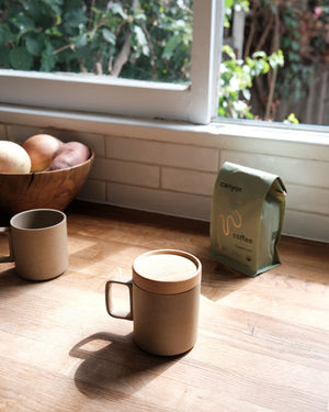 Howay HOWAY Flat Bottom Mug with Wood Lid, Ceramic Tea Cup for